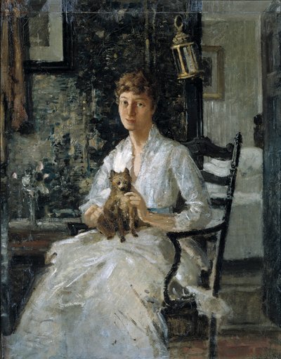 Portret van een dame met een hond (Anna Baker Weir) door J. Alden Weir