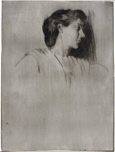 Studie van een vrouwenhoofd in profiel door J. Alden Weir