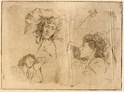 Drie hoofden - Schetsen door J. Alden Weir