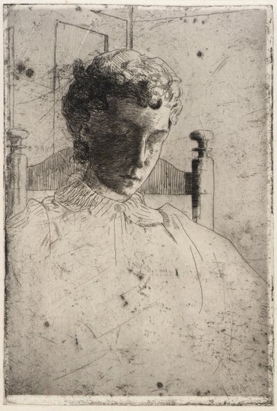 Vrouw die naar beneden kijkt door J. Alden Weir