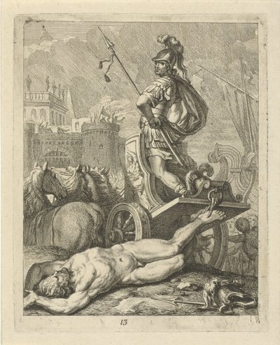 Achilles met lijk van Hector achter zijn zegewagen door J. Alexander Janssens