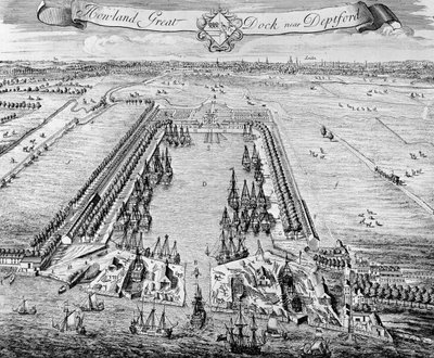 Howland Great Dock, nabij Deptford, ca. 1715-20 door J. Badslade