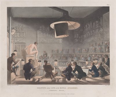 Tekening uit het Leven aan de Koninklijke Academie, Somerset House, 1 januari 1808 door J. Bluck
