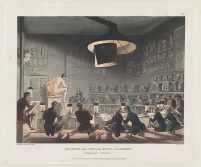 Tekening uit het leven aan de Royal Academy, Somerset House, 1 januari 1808 door J. Bluck