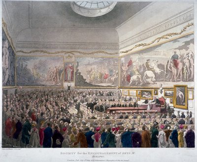 Bijeenkomst van de Society of Arts in de Adelphi-gebouwen, Westminster, Londen door J Bluck