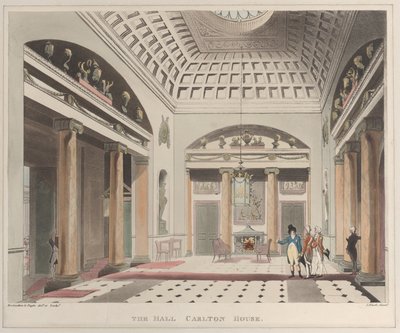 De hal van Carlton House Microcosm of London, plaat 15, 1 april 1808 door J. Bluck