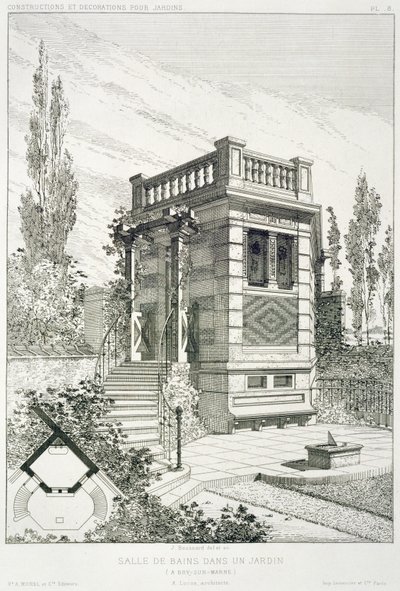 Badkamer, uit een volume met ontwerpen door verschillende architecten, uitgegeven door Morel & Cie, Parijs, ca. 1880 door J. Boussard