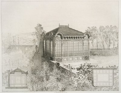 Plannen en elevatie van een tuinpaviljoen, ca. 1880 door J. Boussard