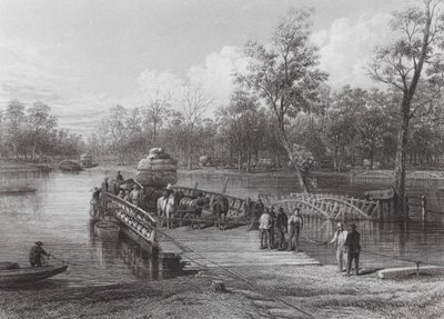 Australië: De Pont, Echuca (gravure) door J. C. Armytage