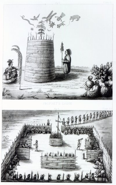 De Lodge van de Profeet en Medawisos uit een boek van Henry Schoolcraft (1793-1864) door J. C. Tidball