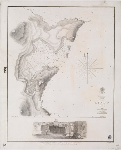 Archipel, Rhodos I., Port Lindo onderzocht door Kapitein Thomas Graves, HMS 