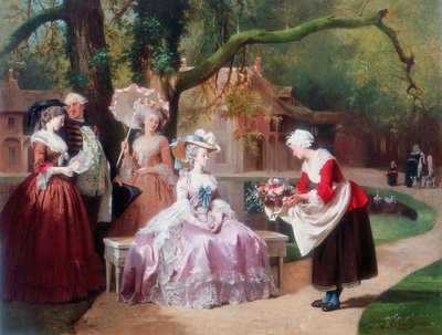 Keizerin Eugenie gepresenteerd met boeket door boerenmeisje door J Carand