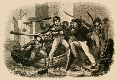 Mary Anne Talbot weerstaat een persbende, 1822 door J. Chapman