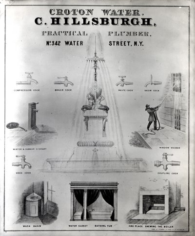 Croton Water. C. Hillsburgh, praktisch loodgieter, nr. 342 Water Street, New York, 1840s door J. Childs