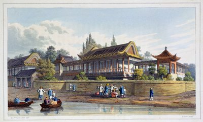Zomerpaleis van de keizer, tegenover de stad Tien-Sing, China, 1817 door J Clark