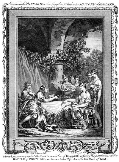 Edward, de Zwarte Prins, vertelt de bijzonderheden van de Slag bij Poitiers, 19e eeuw door J. Collyer