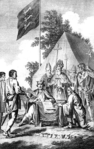 Koning Jan ondertekent Magna Carta, 1215, 18e eeuw door J. Collyer