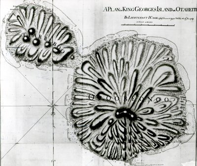 Een Plan van King Georges Eiland of Otheite, 1769 door J. Cook