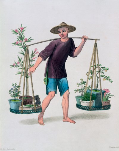Een drager met fruitbomen en bloemen, China door J Dadley