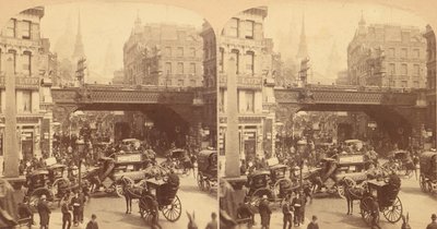 Groep van 4 stereografische beelden van Ludgate Hill, Londen, Engeland (1850s-1910s) door J F Jarvis