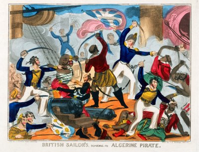 Britse zeelieden enteren een Algerijns piratenschip door J. Fairburn