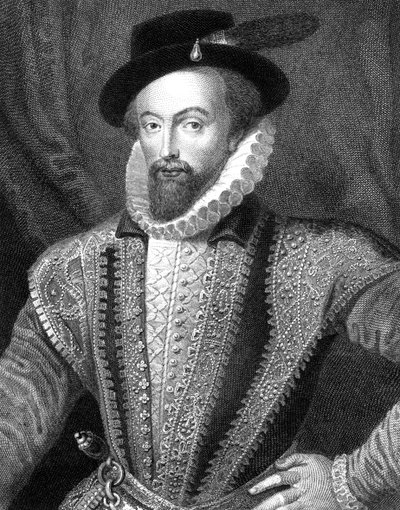 Sir Walter Raleigh, Engelse schrijver, dichter, hoveling, avonturier en ontdekkingsreiziger, 1821 door J Fitler