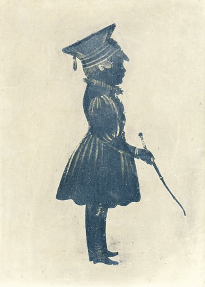 Silhouet van een jongen met een hoed en een stok door J. Gapp