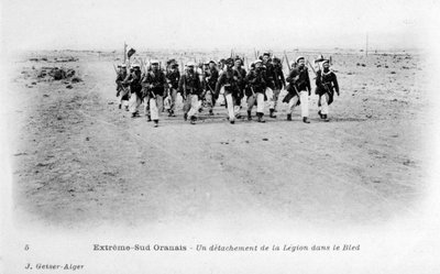 Een detachement van het Franse Vreemdelingenlegioen in de Sahara, Algerije, ca. 1905 door J. Geiser