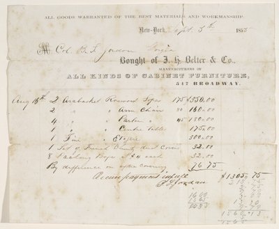 Koopakte aan Kol. B. S. Jordan, 5 september 1855 door J. H. Belter and Co. J. H. Belter and Co.