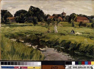 "Les enfants au ruisseau" (Kinderen bij een beek) Schilderij van Johannes Hansch (1875-1946) (expressionisme) Olie op doek. Dim. 37x44 cm Musee des Beaux Arts de Mikalojus Konstantinas Ciurlionis, Kaunas, Litouwen door J. Hansch
