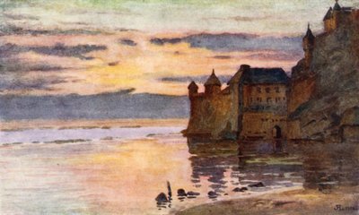 Gendarmerie, Tour Gabriel, en rivier Coesnon, Mont St Michel door J. Hardwicke Lewis