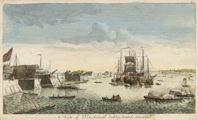 Uitzicht op Blackwall richting Greenwich door J. Heudelot