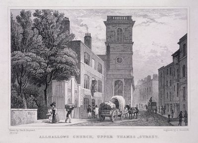 All Hallows the Great, Londen, ca. 1829 door J Hinchcliff