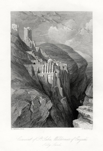Het klooster van St. Saba, Wildernis van Engadi, Heilig Land door J. Horsburgh