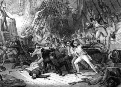 Nelson aan Boord van de San Josef, Slag bij Kaap St Vincent, 1797 door J. J. Crew