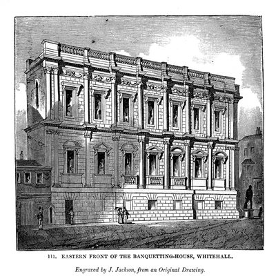 Oostelijke voorkant van het banketgebouw, Whitehall, 1843 door J. Jackson