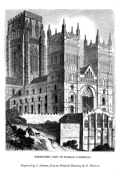 Noordwestelijke aanblik van de kathedraal van Durham door J. Jackson