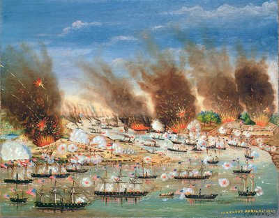 Farraguts vloot passeert Fort Jackson en Fort St. Philip, 1862 door J. Joffray