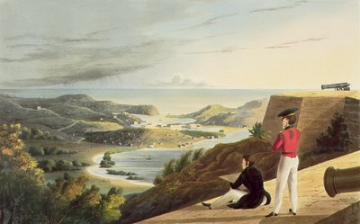Uitzicht op de Engelse Haven, Antigua vanaf Great George Fort, Monks Hill, gegraveerd door T. Fielding, uitgegeven door T. en G. Underwood, 1827 door J. Johnson