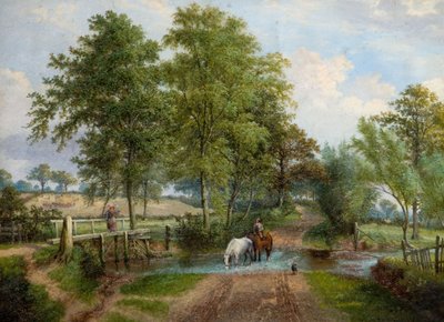 Landelijk Tafereel met Paarden bij een Stroom, 1870s door J. Jolly
