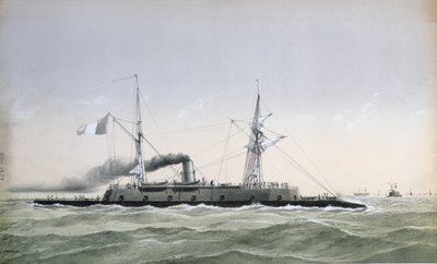 Franse marine pantserkustwachtschip Le Rochambeau, ca. 1870 door J. Koerner