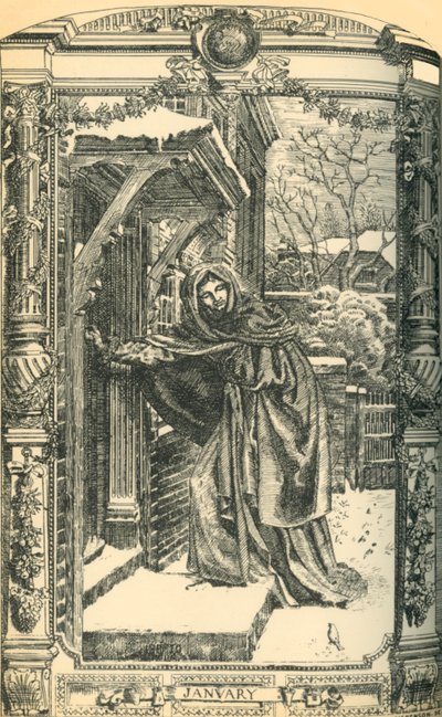 Januari, decoratieve wandtegels, ca. 1860s, 1881 door J M Benson