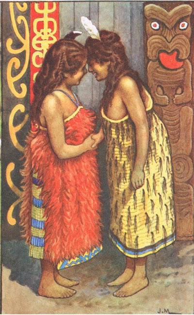 Maori meisjes, van MacMillan schoolposters, ca. 1950-60s door J. Macfarlane