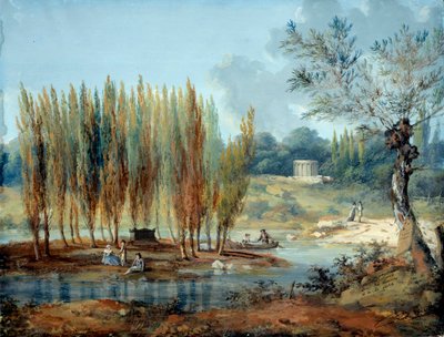 Zicht op het graf van de Zwitserse filosoof Jean Jacques Rousseau in Ermenonville door J. Moreth