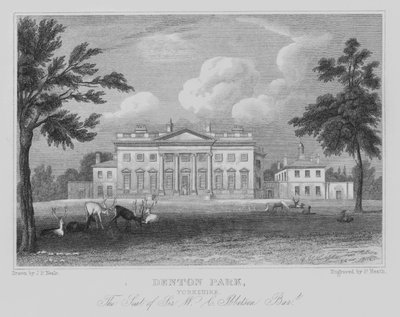 Denton Park, Yorkshire, De zetel van Sir W C Ibbetson, Baronet (gravure) door John Preston Neale