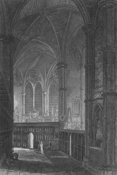 Ingang naar de Zuidelijke Zijbeuk, Westminster Abbey door John Preston Neale