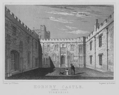 Hornby Castle, Binnenhof, Yorkshire (gravure) door John Preston Neale