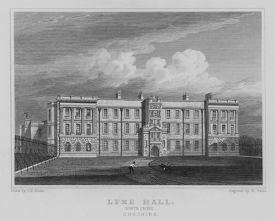 Lyme Hall, Noordkant, Cheshire (gravure) door John Preston Neale
