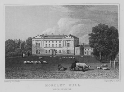 Moseley Hall, Worcestershire (gravure) door John Preston Neale