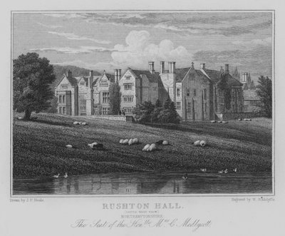 Rushton Hall, Zuidwest Zicht, Northamptonshire, De Zetel van de Eerbare Mevrouw C Medlycott door John Preston Neale